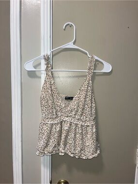 SHEIN Cream Floral Ruffle-Trim Camisole